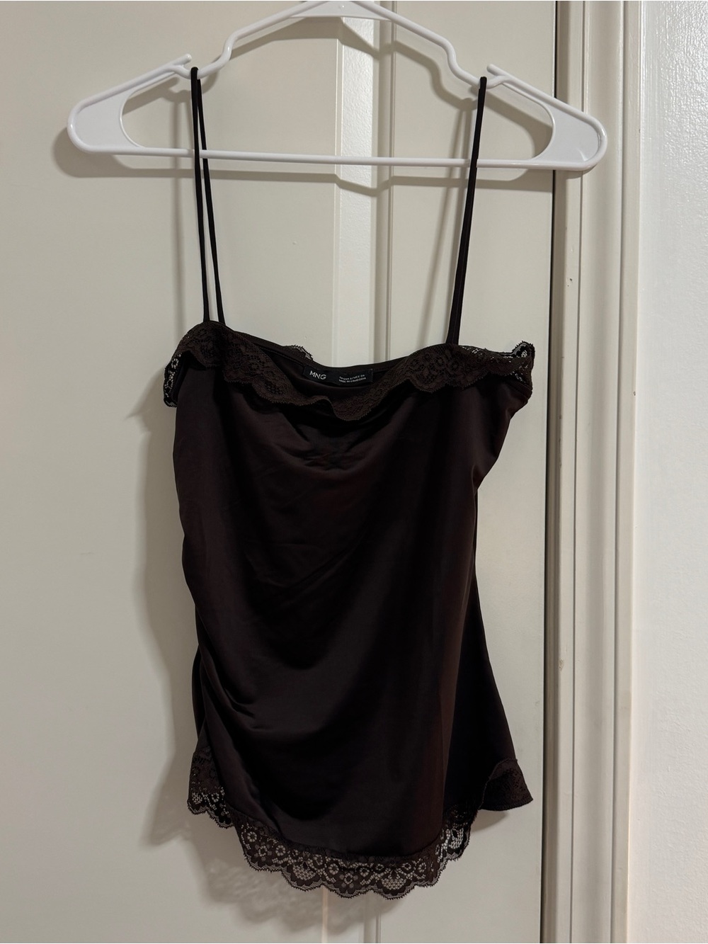 Mango Brown Lace-Trim Satin Cami